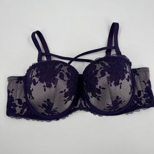 Torrid Curve 48C Purple Lace Balconette Bra Strappy Crisscross Back‎ Support